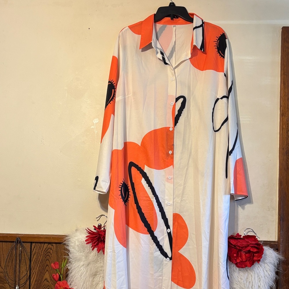 Chic Orange and Black Abstract Maxi Dress
